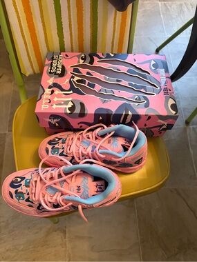 Kids Pink and Blue Graphic Sneakers - Youth Athletic Shoes